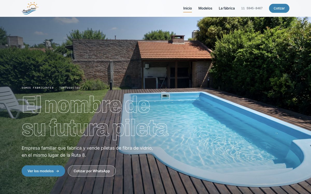 Página web de Acapulcopark, fábrica de piletas de fibra en Tortuguitas