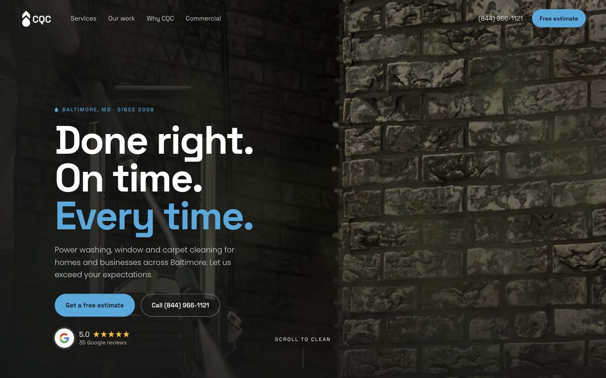 Página web de Clean CQC, limpieza comercial en Baltimore, Estados Unidos