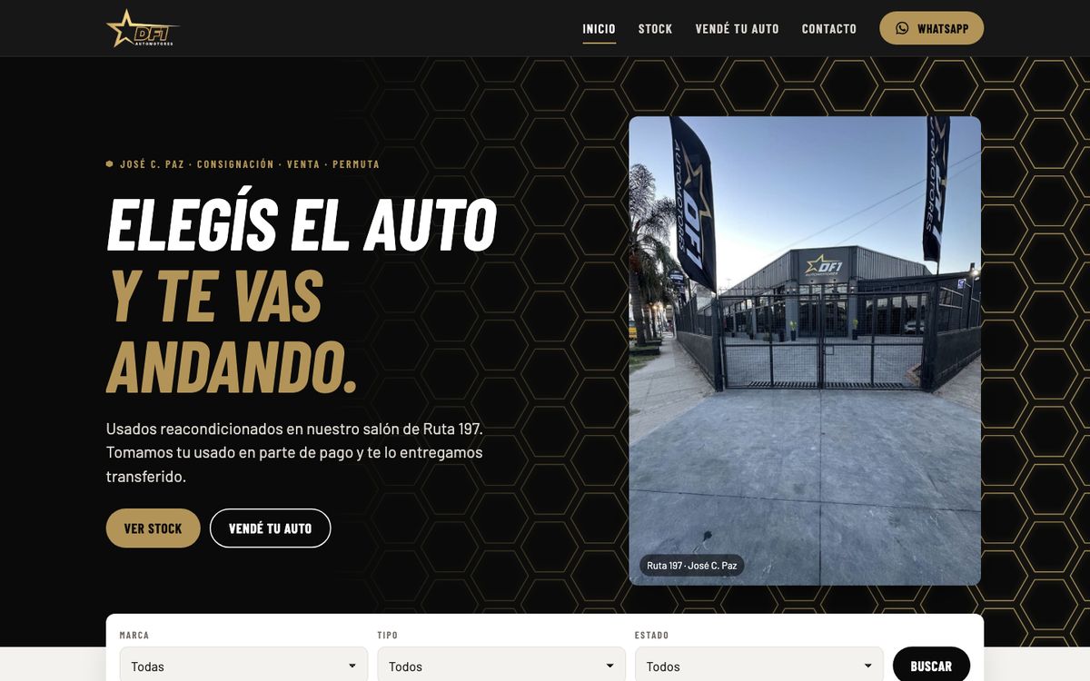 Página web de DF1 Automotores, venta de usados en José C. Paz