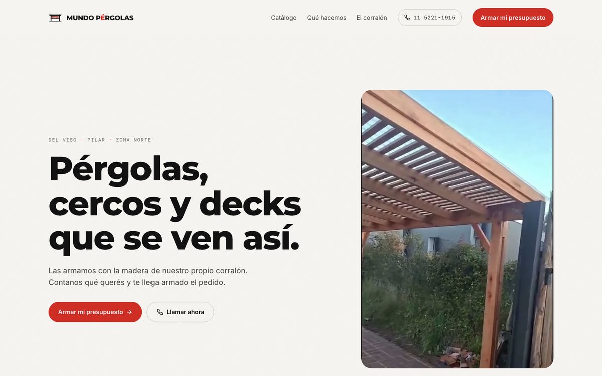 Página web de Mundo Pérgolas, corralón de madera en Del Viso